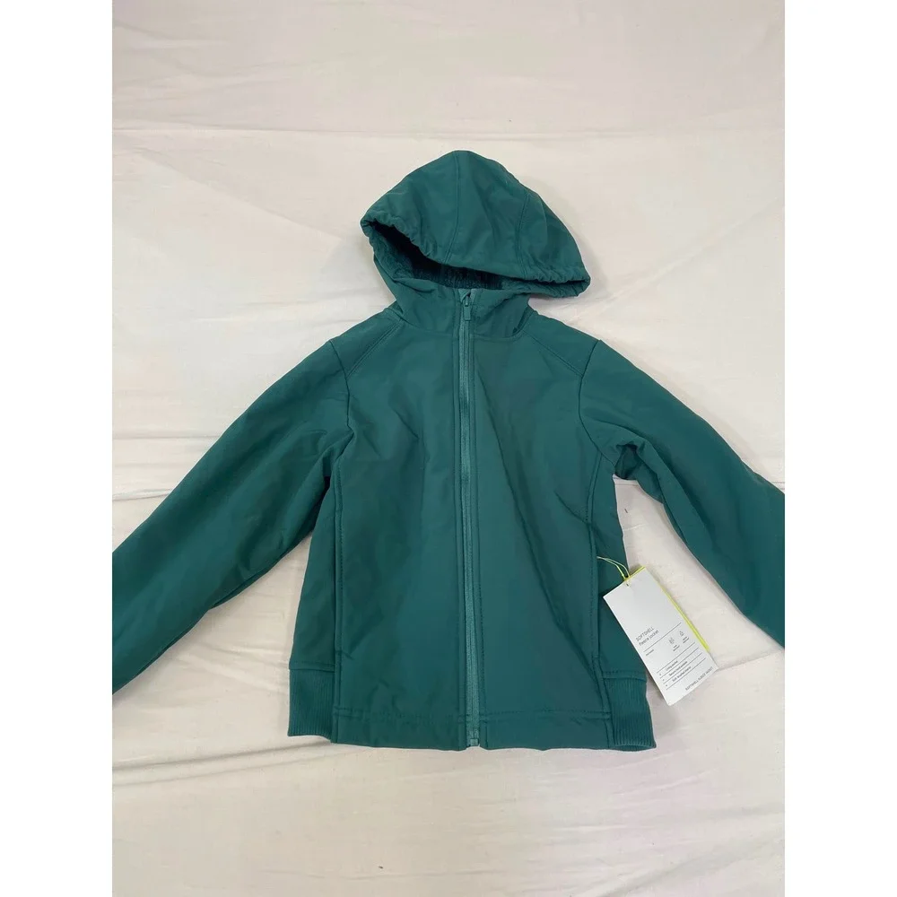 All in Motion Kids Softshell Fleece Jacket Teal Green Hooded Full Zip Size M 8